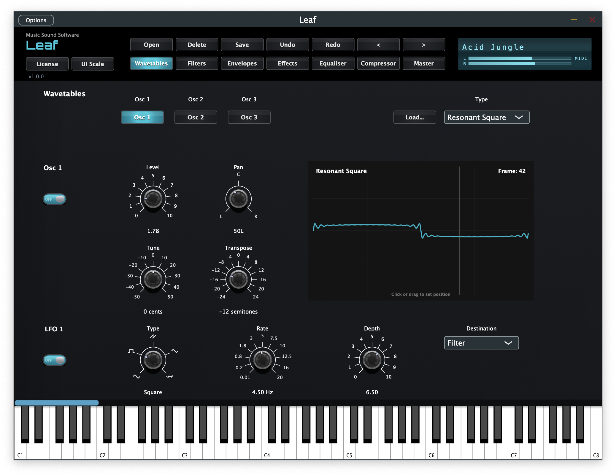 Leaf wavetable synthesizer wavetable selector
